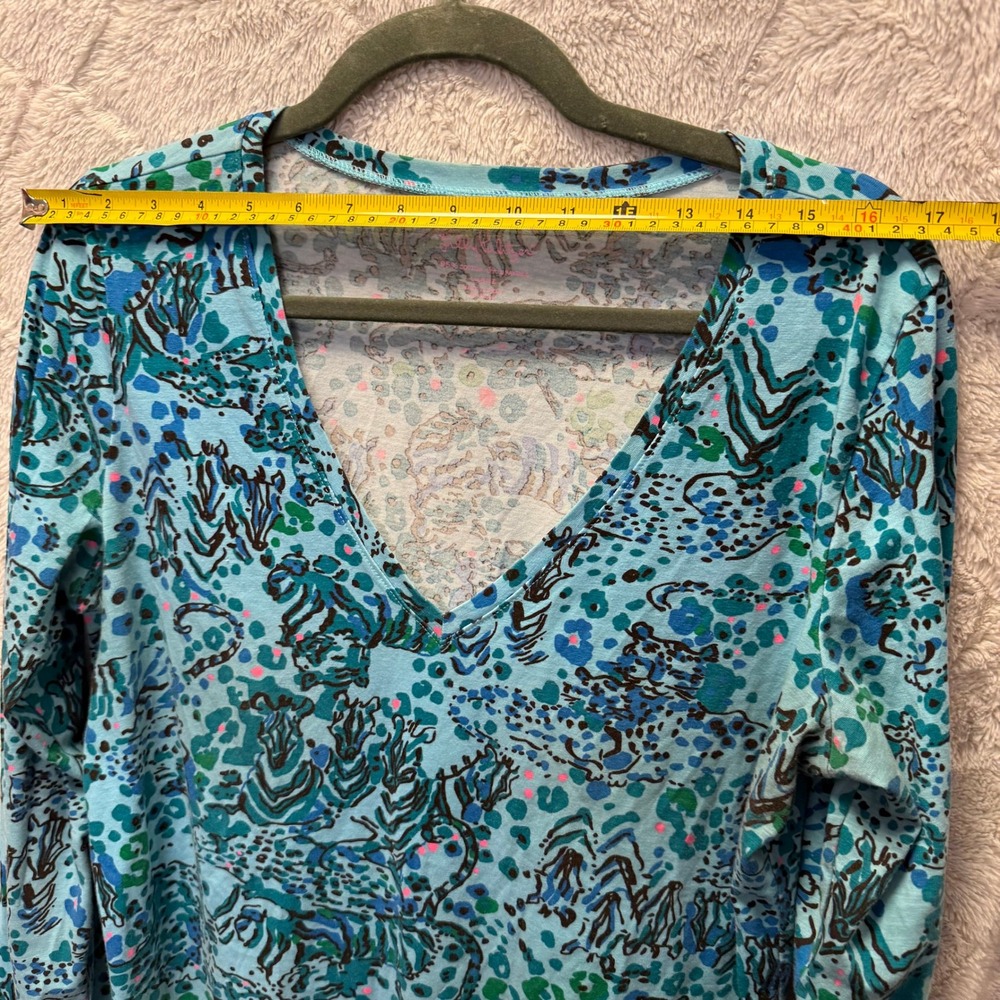 Lilly Pulitzer VNeck Long Sleeve Top SZ L Cotton Preppy Colorful Coastal Boho - Picture 6 of 10